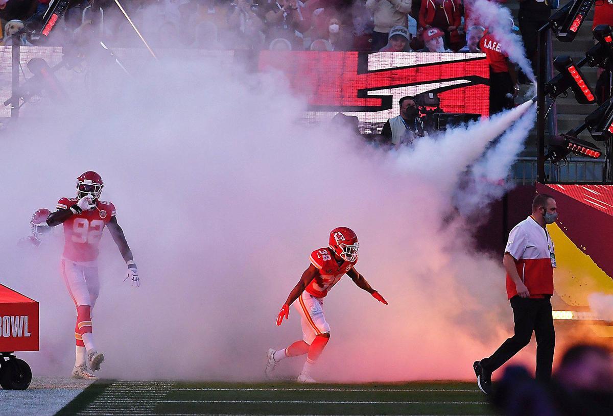 Kansas City Chiefs players take the field Sunday, February 7, 2021, during Super Bowl LV at Raymond James Stadium in Tampa, Florida.