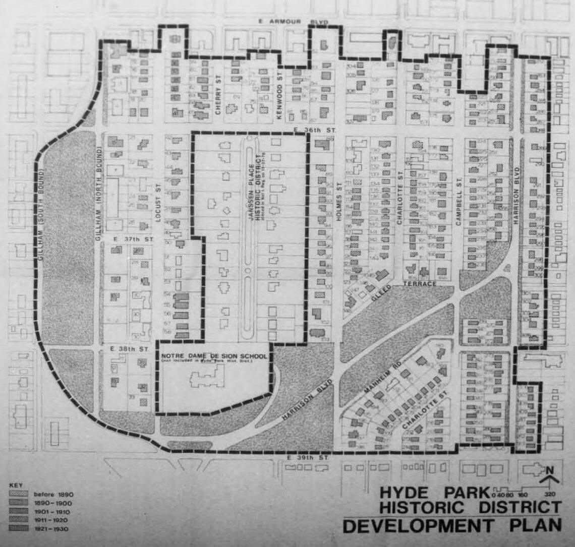 Hyde Park Historic District Development Plan. From Hyde Park National Register of Historic Places nomination form.
