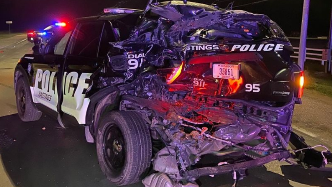 A drunk driver crashed into the back of a police vehicle in Hastings, Nebraska.