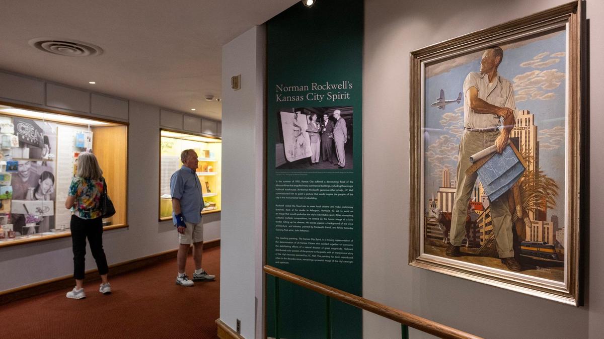 “The Kansas City Spirit,” painted in 1951 by Norman Rockwell (with John Atherton), is on display at the Hallmark Visitors Center.
