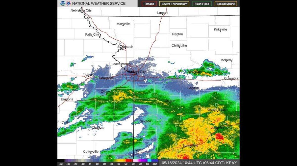 Showers and storms swept across the southern part of the Kansas City area Thursday morning, according to weather radar. Several rounds of showers and thunderstorms are possible in the next couple of days, the National Weather Service said. None of the storms is expected to be severe.