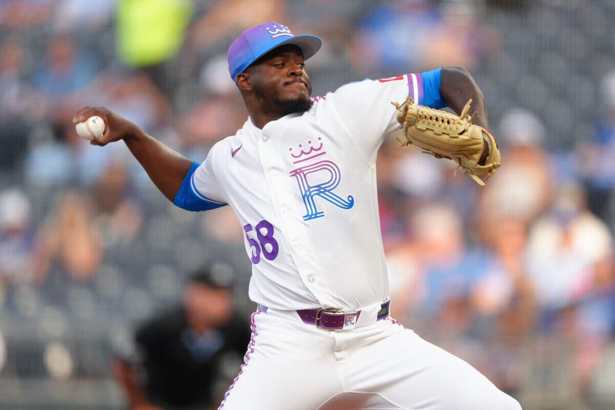 Royals starter Luinder Avila pitches against the Houston Astros during a rough first inning at Kauffman Stadium in Kansas City on Friday, June 12, 2026.