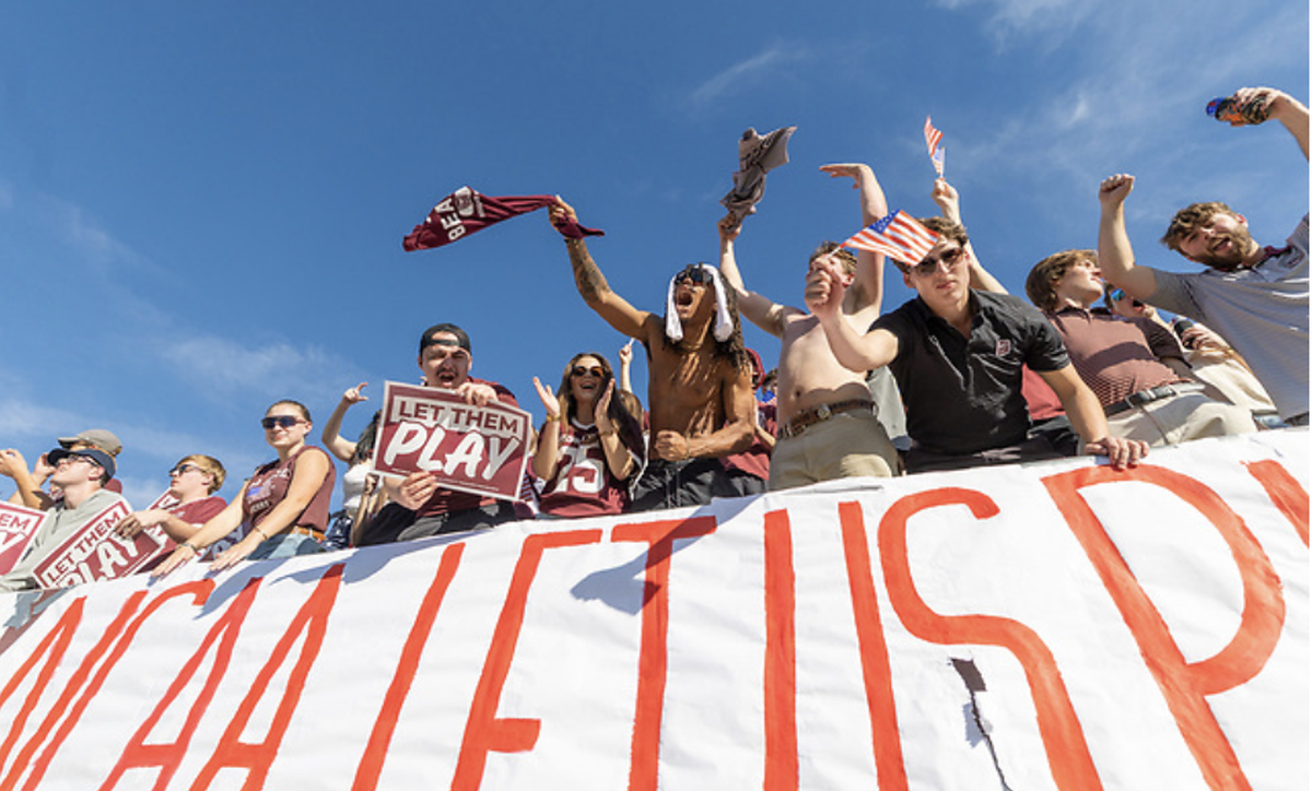 Missouri State’s student section supports the Bears’ bid to receive a bowl invite during their homecoming game against UTEP on Nov. 15, 2025.