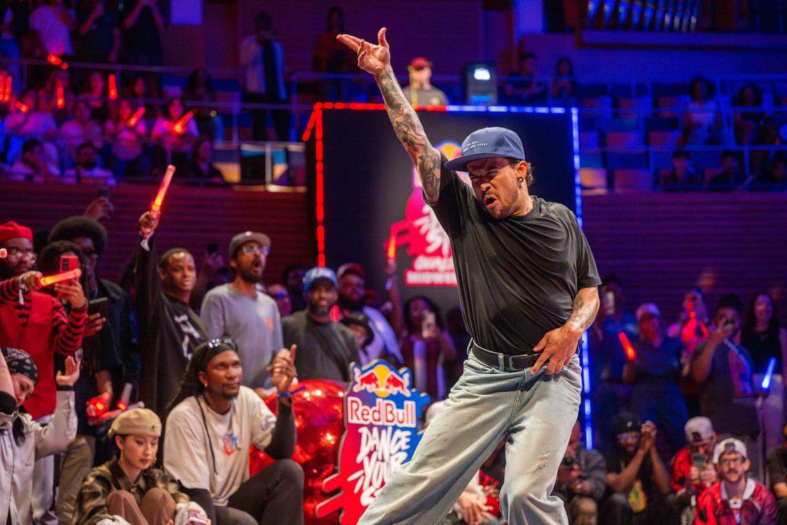 Jessie Sykes strikes a pose in the final round of the Red Bull Dance Your Style Midwest Regional Qualifier, on Saturday, April 25, 2026, at the Kauffman Center for the Performing Arts. The final round allowed competitors to dance three times.