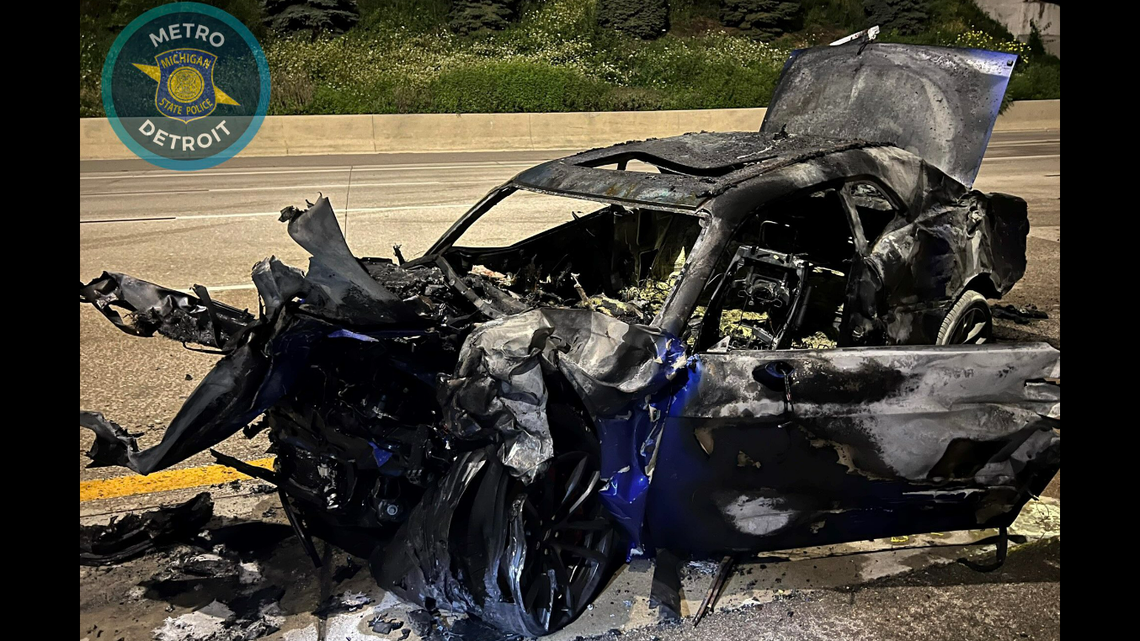 The Dodge Challenger and Chevrolet Equinox both caught fire after the collision, police said.