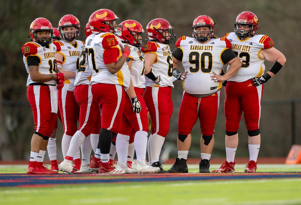 Members of the Kansas City Glory, the city’s semi-professional women’s full-contact tackle football team, took the field during their home opener on Saturday, March 29, 2025, at Hicks Field at the Pembroke Hill School in Kansas City.