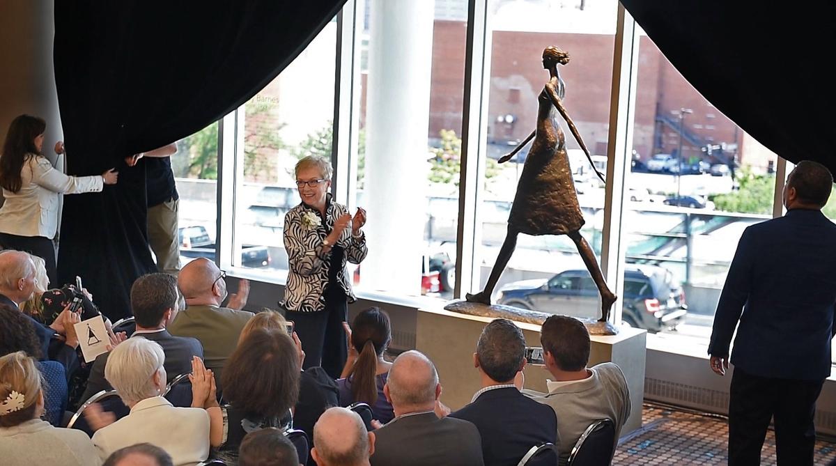 Kay Barnes, Kansas City's first female mayor, was honored during a Friday, June 29, ceremony at the Kansas City Convention Center. A sculpture by local artist Tom Corbin was unveiled and the Grand Ballroom was dedicated in Barnes' name. Both honor Barnes' leadership from 1999 to 2007 that catalyzed the revival of a moribund downtown.