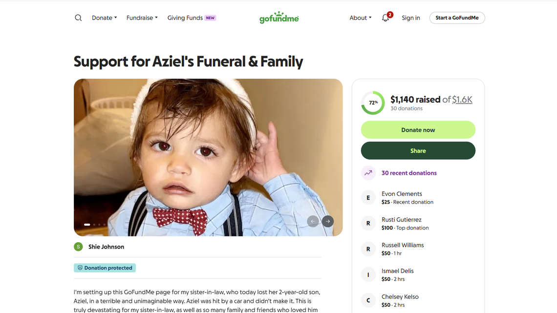 The family of a toddler who was fatally struck by a vehicle in Independence Saturday afternoon while on a scooter has created a GoFundMe account to help pay for funeral expenses.