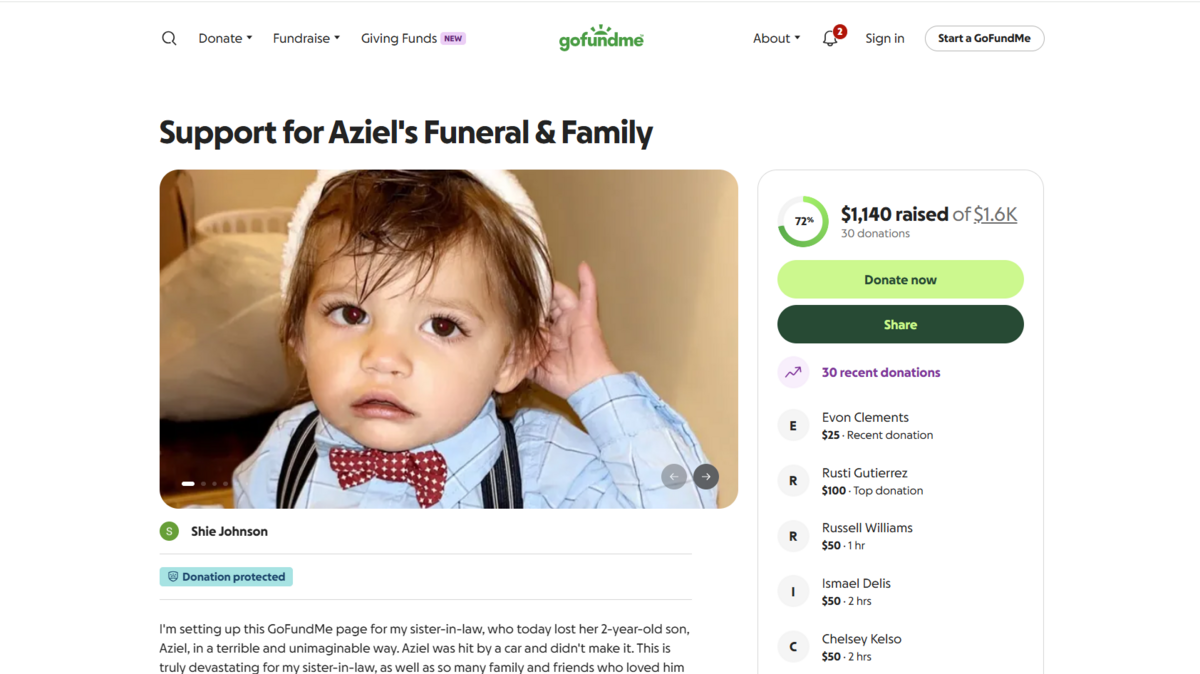 The family of a toddler who was fatally struck by a vehicle in Independence Saturday afternoon while on a scooter has created a GoFundMe account to help pay for funeral expenses.