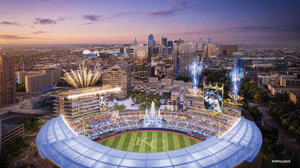 Renderings of the Royals proposed new ballpark revealed on April 22, 2026.