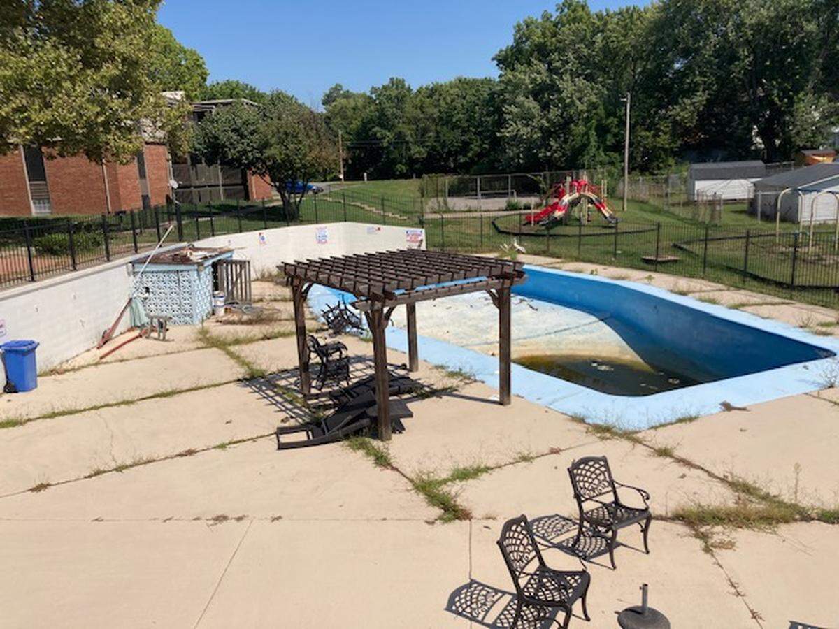The swimming pool as seen this summer at the Hudson Apartments in Independence, a property invested in by FTW Investments in Kansas City.