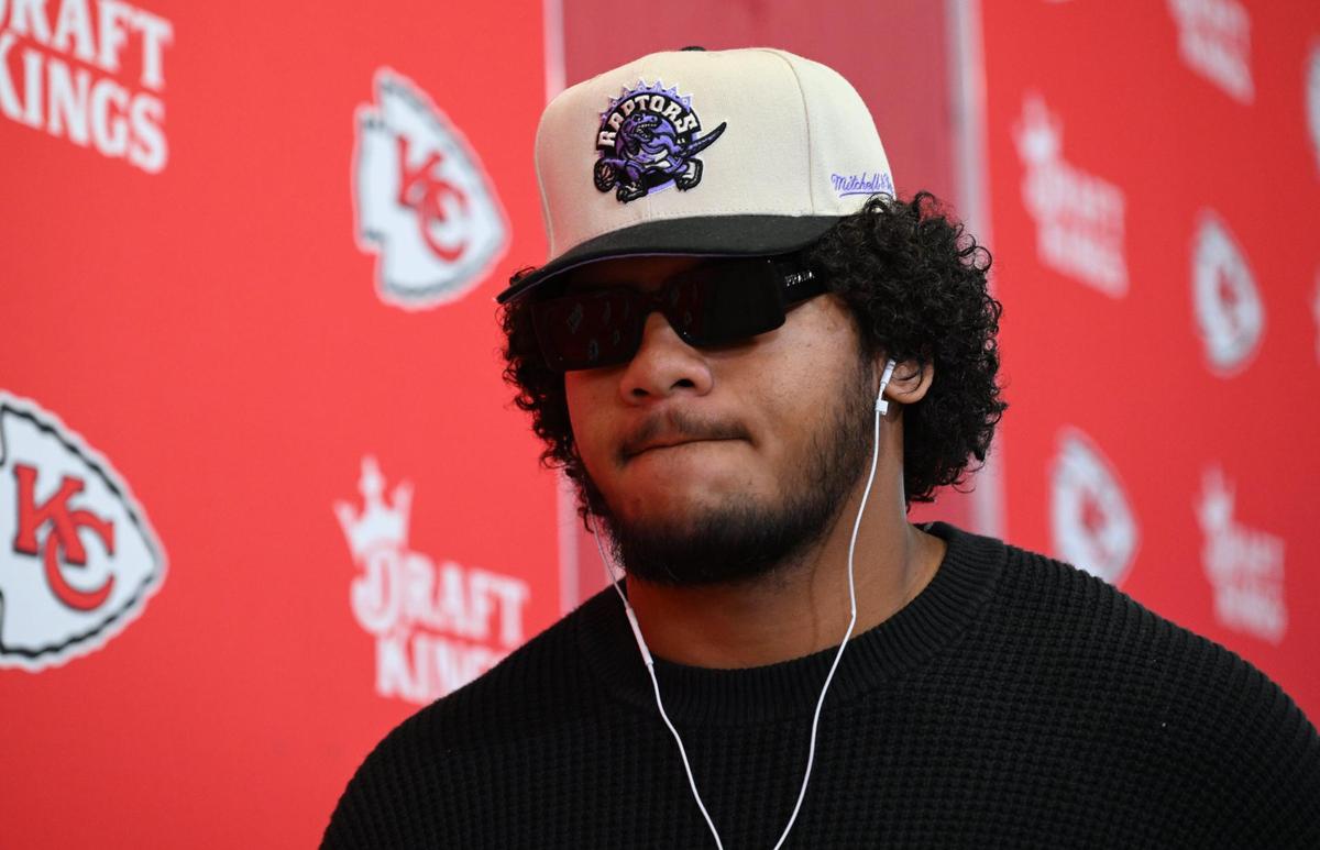 Kansas City Chiefs offensive tackle Kingsley Suamataia arrives for the game against the Denver Broncos on Sunday, Nov. 10, 2024, at GEHA Field at Arrowhead Stadium.