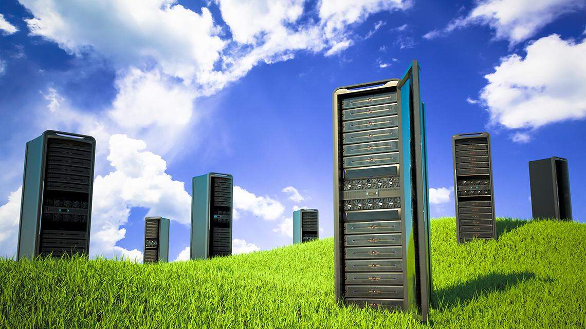 network servers in nature 3D rendering high quality. rural data center