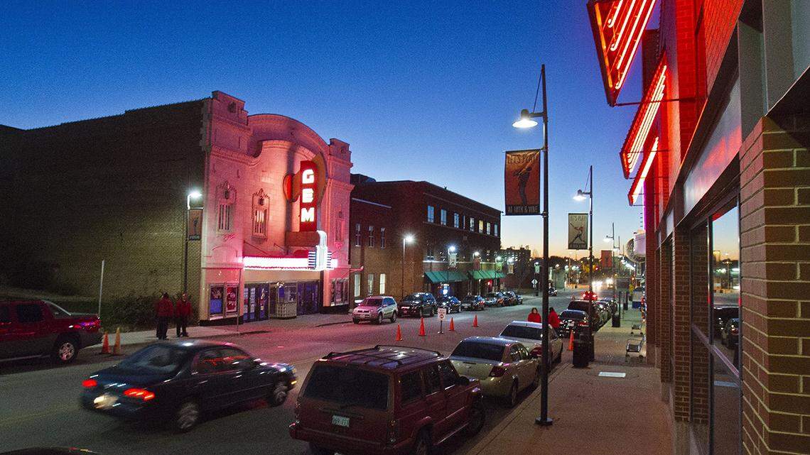 The view from the front entrance of The American Jazz Museum, gives visitors a look upon the 18th & Vine Jazz District that made Kansas City famous for its raucous all-night jazz clubs and swinging jazz bands.