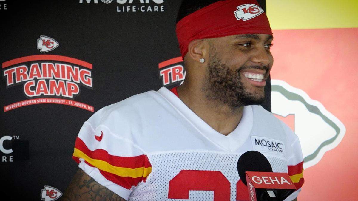 Chiefs’ safety Juan Thornhill was all smiles as he met with the media after training camp on Sunday, July 25, 2021, at Western Missouri State University in St. Joseph, Missouri.