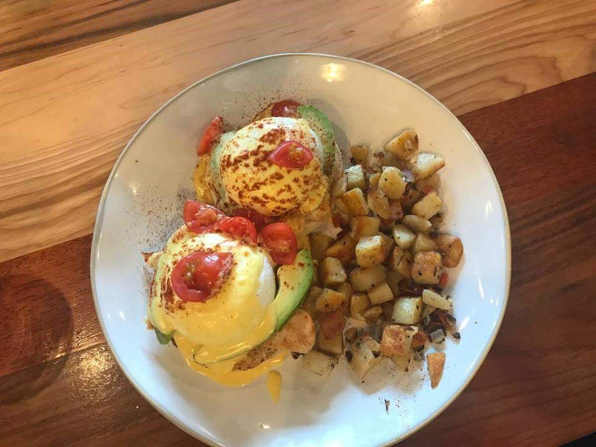 HomeGrown’s eggs Benedict with turkey and avocado.