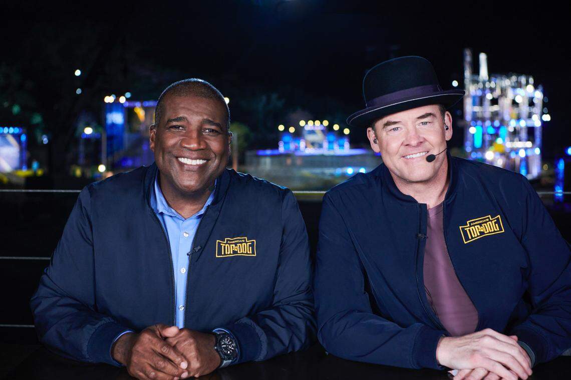 Curt Menefee and David Koechner met during a Big Slick Celebrity Weekend a few years ago. Now they co-host “America’s Top Dog.”