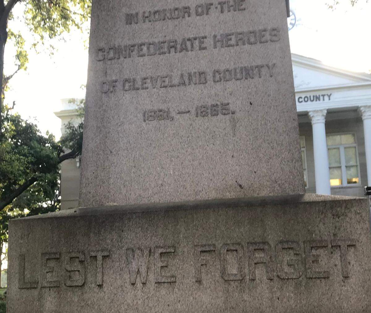 A Confederate monument in Bobby Bell’s hometown of Shelby, North Carolina.