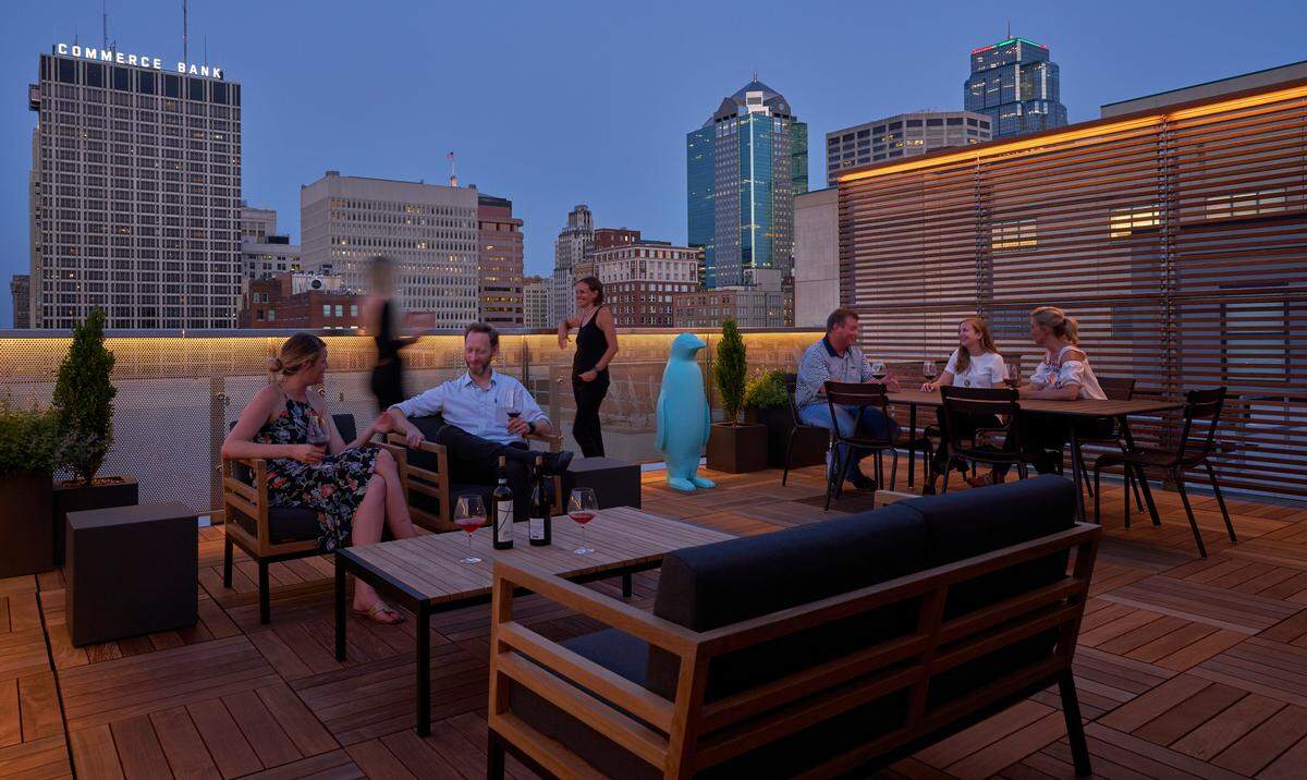 The 21c suite at the new 21c Museum Hotel Kansas City boasts a rooftop terrace with panoramic views of downtown.