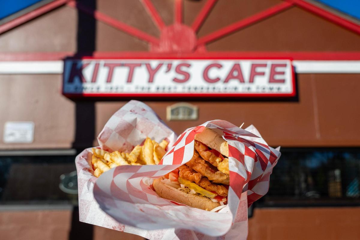 Bring your cash for the pork tenderloin lunch sandwich at Kitty’s Cafe. They don’t accept cards.