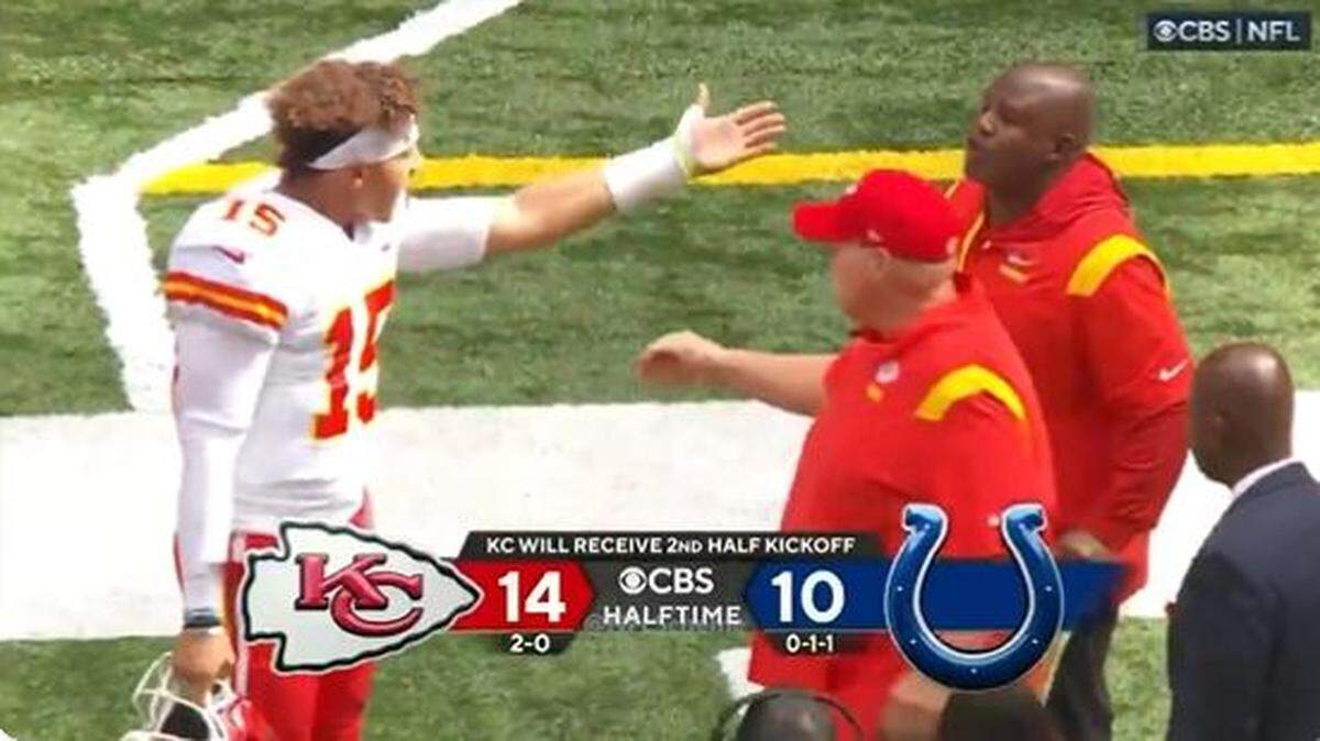 Patrick Mahomes and Eric Bieniemy were engaged in a deep and animated conversation at the end of the first half on Sunday in Indianapolis.