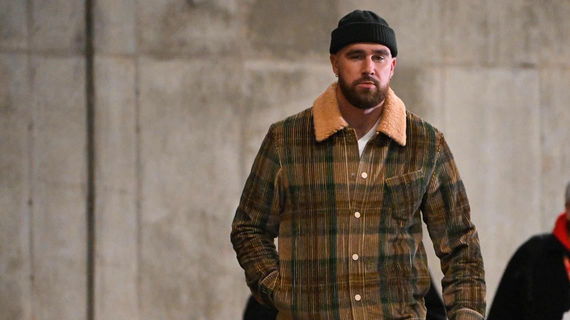 Kansas City Chiefs tight end Travis Kelce enters Arrowhead Stadium before an NFL football game against the Buffalo Bills on Sunday, Dec. 10, 2023, in Kansas City.