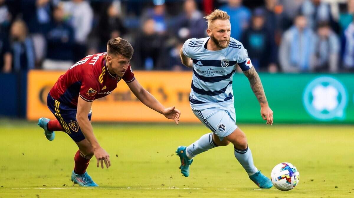 Sporting Kansas City forward Johnny Russell, right, made winners of Sporting KC against Real Salt Lake on Saturday with a goal in the 81st minute at Children’s Mercy Park in KCK.