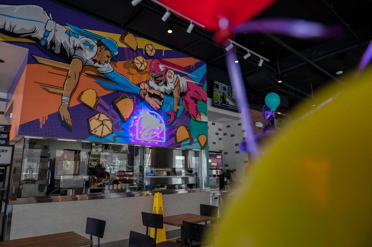 Taco Bell Cantina’s main lobby features a mural designed by Taco Bell and painted by local artists Whitney Kerr III and Mike Trujillo.