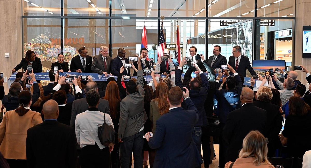 Current and former city and state officials from both side of the state line, joined US Secretary of Transportation, Pete Buttigieg on stage Monday morning for a ribbon cutting ceremony for the new terminal at KCI. The new terminal project broke ground in March 2019 and remains within its $1.5B budget and is on schedule for opening Tuesday, February 28. Monday marks the last day of operation of terminals B and C at the old facility.