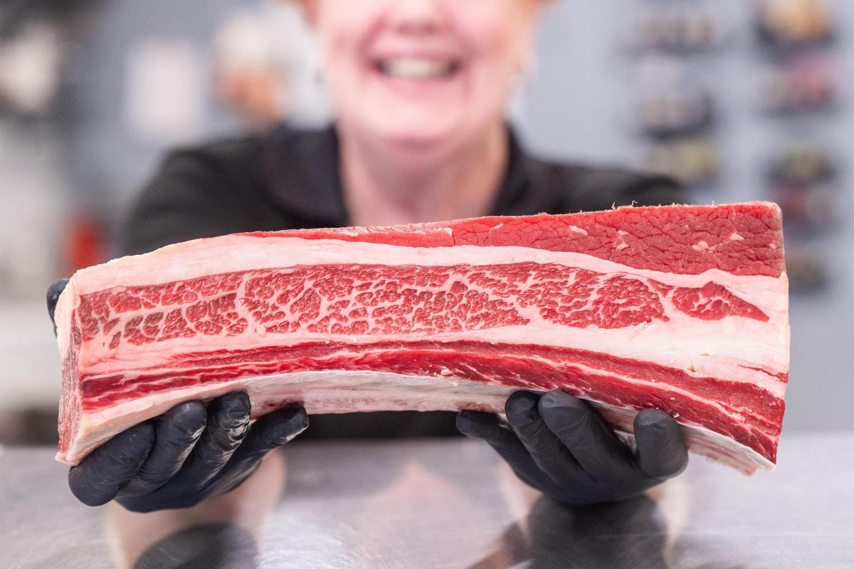 An Akaushi beef short rib at The Upper Cut on Thursday, July 24, 2025 in Liberty. The butcher shop and restaurant sells and serves in-house raised and freshly cut Akaushi beef alongside sandwiches and burgers.
