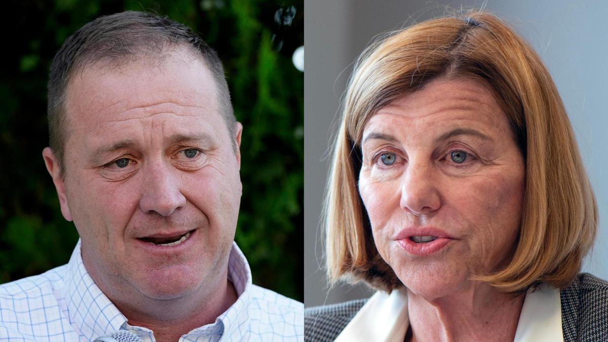 Missouri Attorney General Eric Schmitt, left, a Republican, and Trudy Busch Valentine, a Democrat, are the frontrunners in the race for the U.S. Senate seat Sen. Roy Blunt will vacate when he retires in January 2023.
