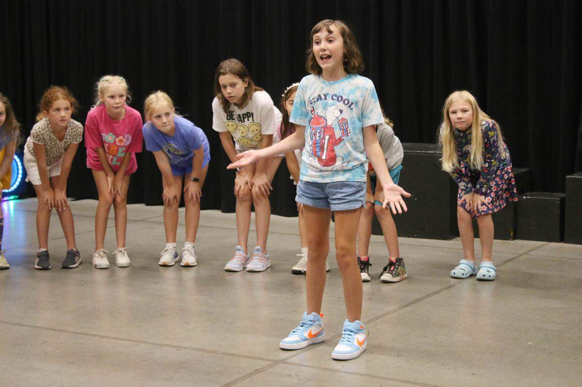 Alice Benson performs a solo during the title song from “Anything Goes” at a Broadway workshop camp at the Johnson County Arts and Heritage Center.