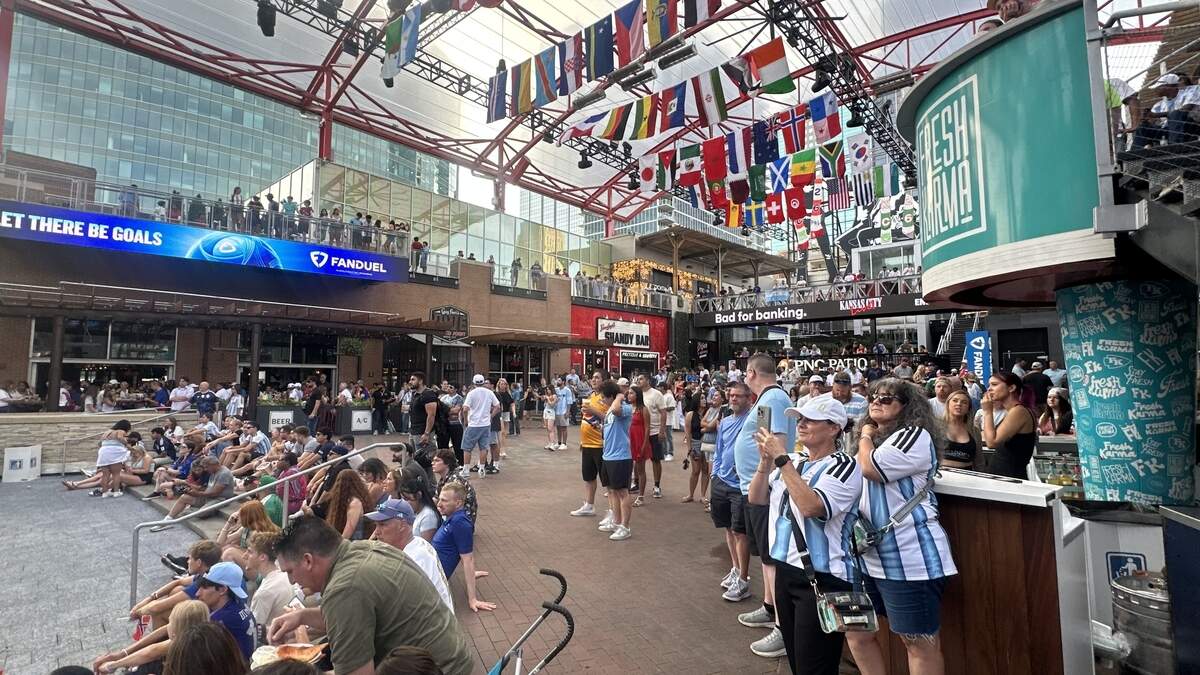 Argentina’s colors were dominant at Power & Light for the watch party around the Argentina vs. Algeria World Cup game on Tuesday, June 16, 2026.