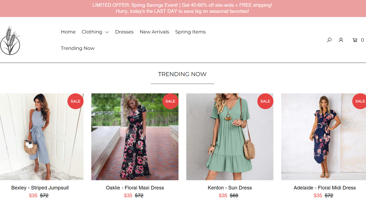 A photo of the Wrenley and Brynn website that the Better Business Bureau received multiple complaints for, causing them to flag the business and give it an ‘F’ rating.