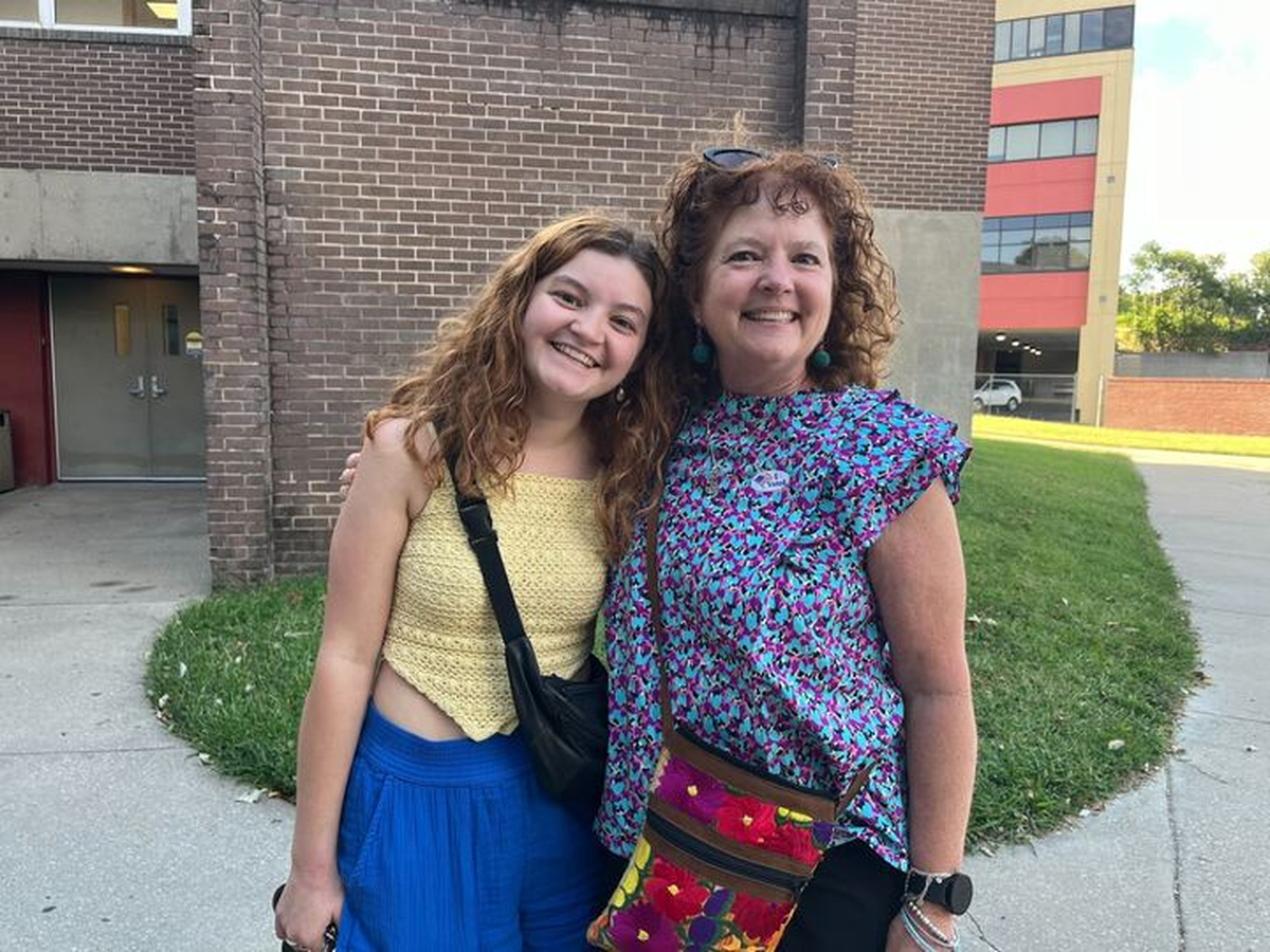 Susanne Mahoney, 60, went to the polls Tuesday in Kansas City, Kansas, with her 20-year-old daughter Meg Mahoney, an early voter, who said her biggest issues are women’s rights and education, being a future educator herself.