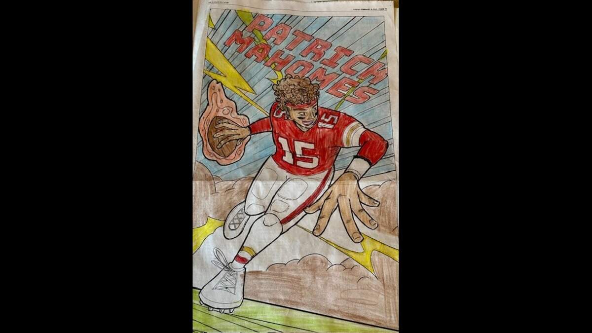 Veronica Alderson wrote, “My granddaughter, Ardyn Rose, and I are loving the artwork by Neil Nakahodo in the Kansas City Star. Thanks for adding this fun project to Chiefs Super Bowl week. Next up… Travis and Taylor!”