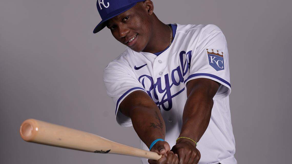 This is a 2022 photo of Dairon Blanco of the Kansas City Royals baseball team taken Sunday, March 20, 2022, in Surprise, Ariz. (AP Photo/Charlie Riedel)