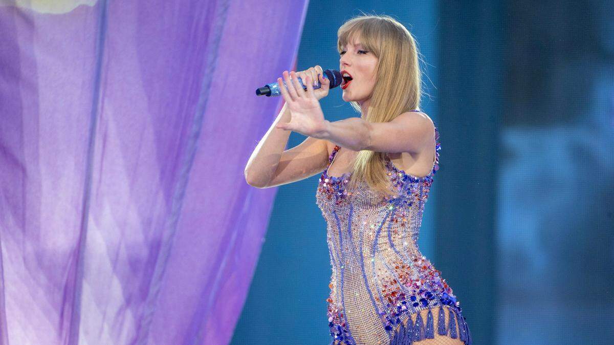 Taylor Swift’s shows this week in Vienna have been canceled after the arrest of two men suspected of plotting a terrorist attack on them. Here she is seen performing one of her Eras Tour shows at GEHA Field at Arrowhead Stadium last summer.