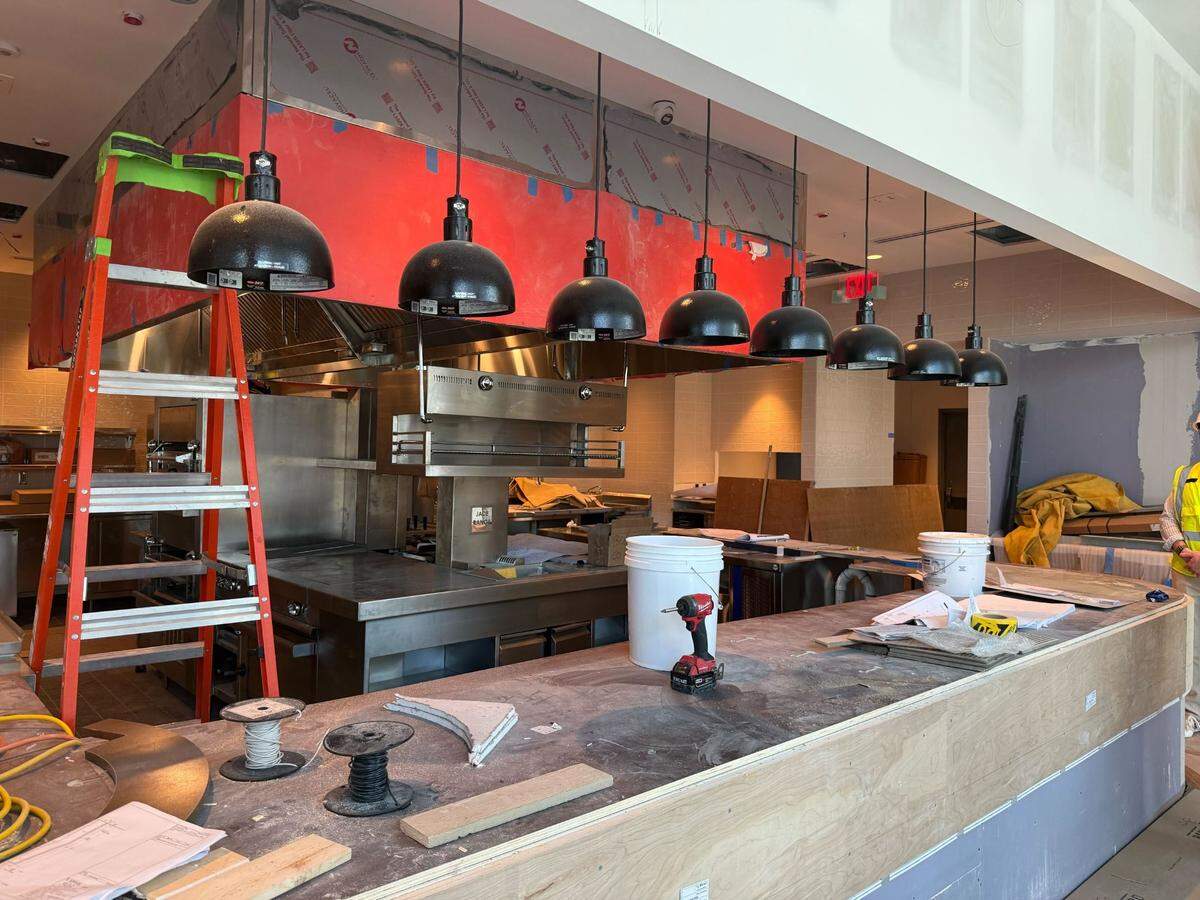 The upstairs of 1587 Prime will feature an open kitchen, seen on Tuesday, June 24, ahead of the restaurant’s opening in late summer 2025.