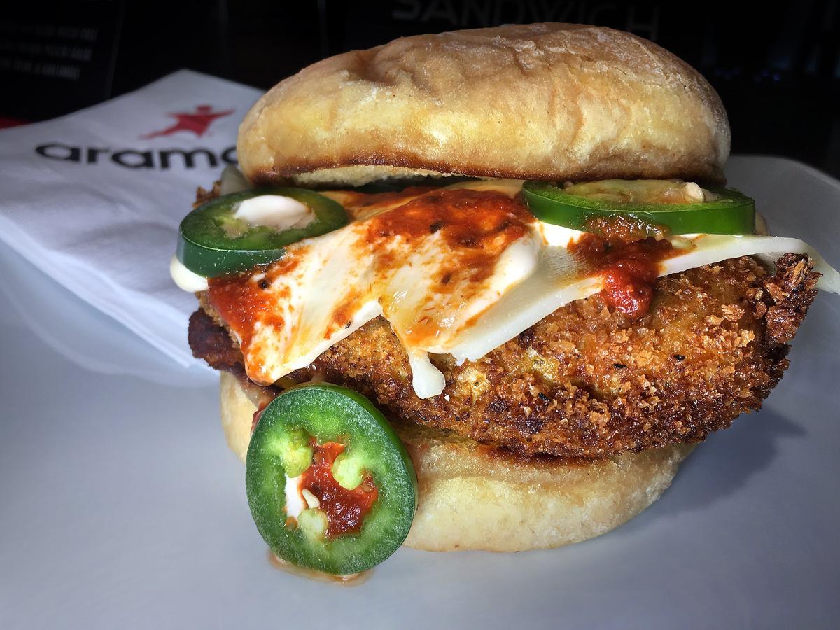 The Kingdom Inferno Chicken Sandwich, also known as the Diablo, was offered as a special during the playoffs and was so popular it made the line-up this season. It includes Carolina Reaper pepper mayo.