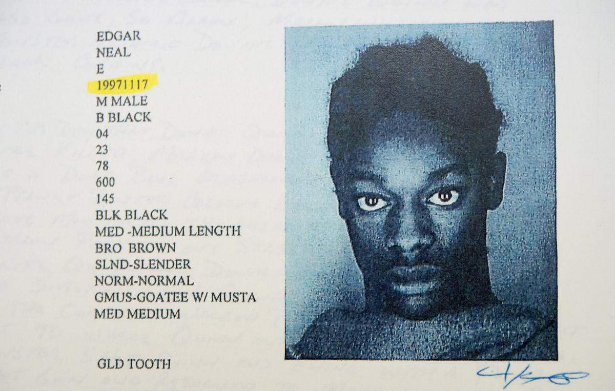 Documents including this mug shot of Neal Edgar, nickname “Monster,” from the case file of Lamonte McIntyre, who was convicted for at the 1994 double homicide of two men in Kansas City, Kan. McIntyre has been incarcerated in Kansas for 22 years. A new motion and evidence calls for his exoneration. Edgar is the alleged