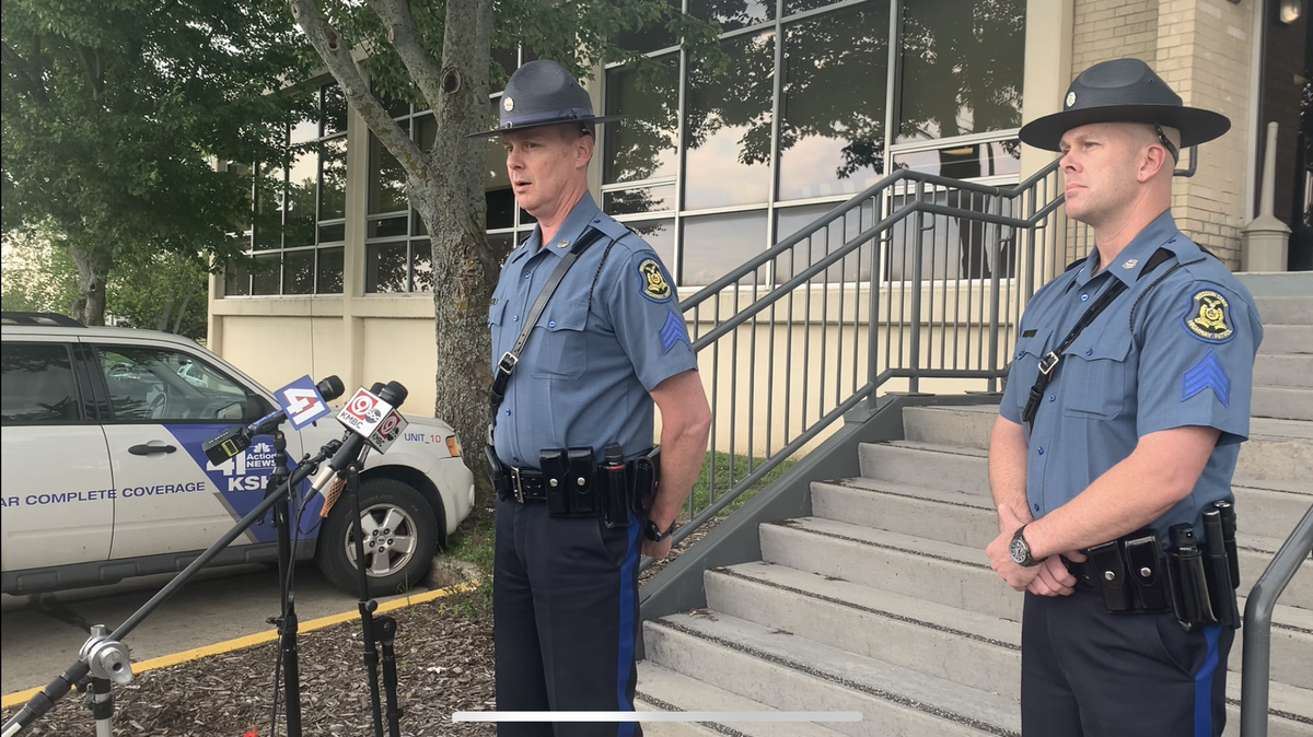Missouri State Highway Patrol Sgt. Bill Lowe speaks to reporters Tuesday during a press conference outside of the troop’s headquarters in Lee’s Summit.