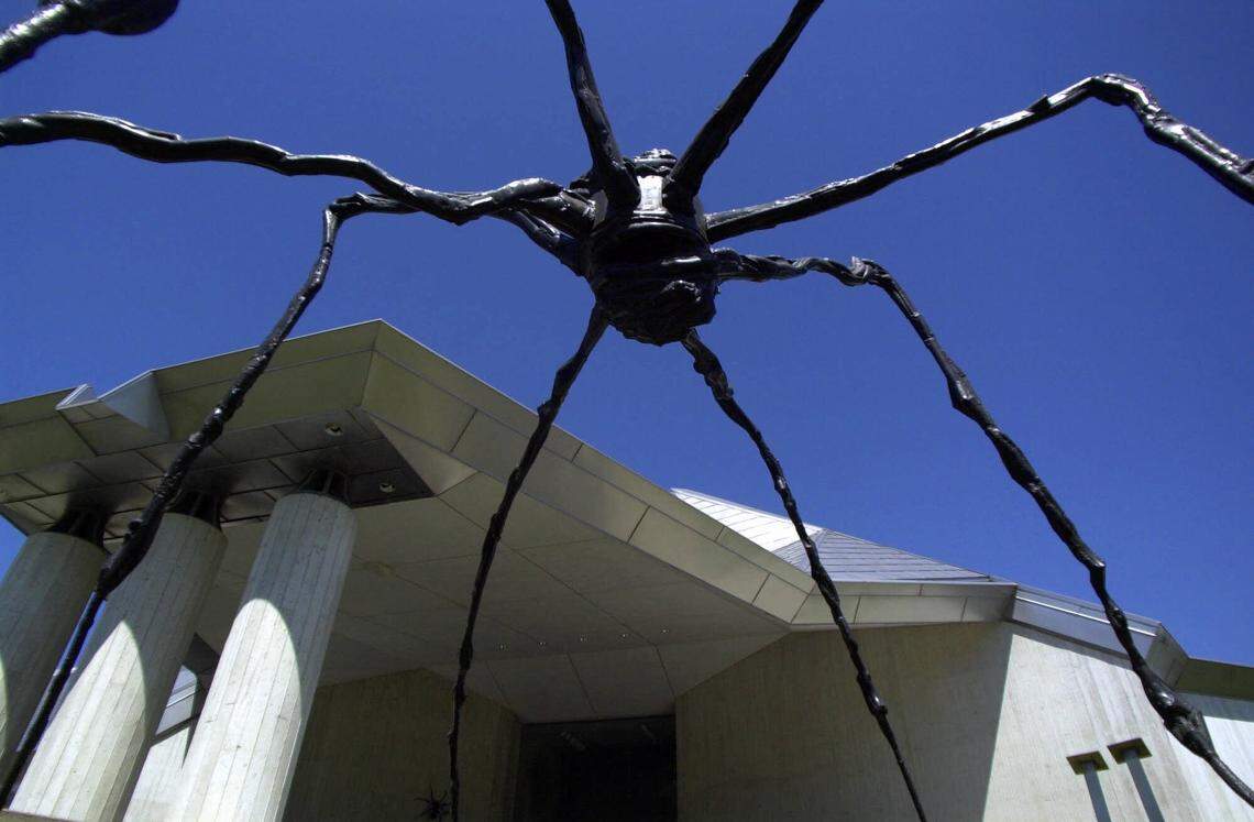 The sculpture “Spider, 1997” stands sentinel outside the Kemper Museum of Contemporary Art, which remains closed because of the pandemic.