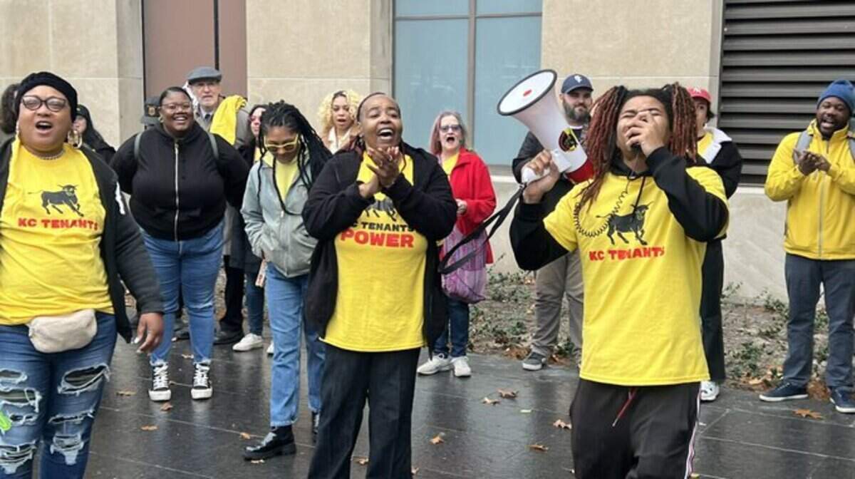 A rally was held at City Hall Thursday by KC Tenants to support passage of an ordinance to ban landlords from turning away rental applicants based on their source of income.