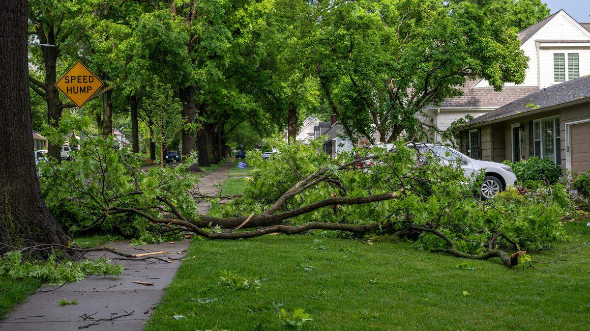 Downed limbs were in the yards along W. 71st. Terrace Monday, May 19, 2025, in Kansas City after strong storms moved through the area.