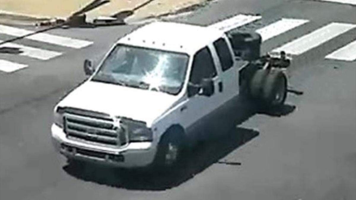 Kansas City police said they were still looking for the driver of this Ford F-350, which was stolen and later found in Kansas City, after its owner was killed while trying to keep it from being taken.