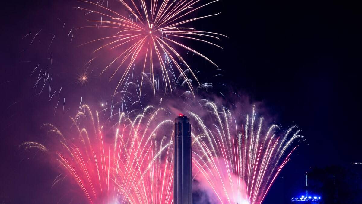 Fireworks light up the night sky over Penn Valley Park on Saturday, July 4, 2026. The National WWI Museum and Memorial's Stars and Stripes Picnic celebrates America's 250th and the Memorial's 100th