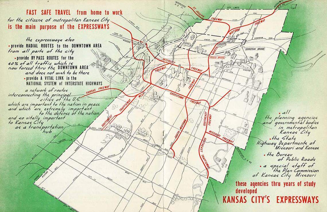 City planners promoted the new expressway system with colorful handouts, showcasing its potential benefits and highlighting proposed routes.