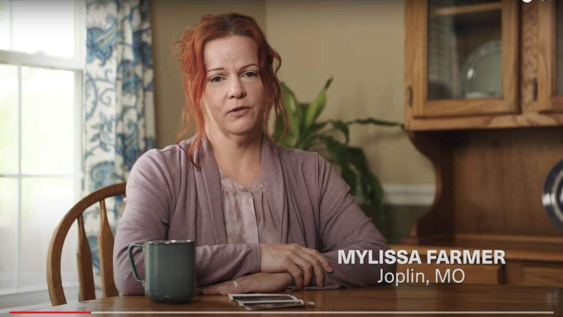 A screenshot from Trudy Busch Valentine’s campaign ad that featured Mylissa Farmer, a Joplin woman who was denied an abortion after Missouri’s ban.