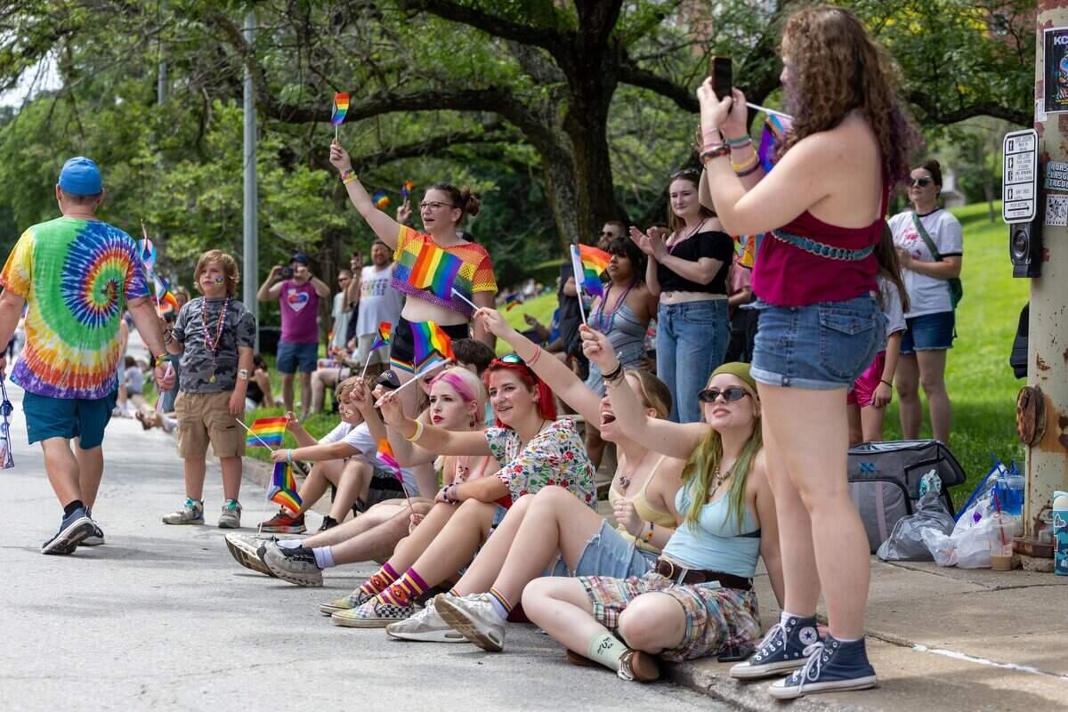 Sidewalks lined with parade watchers during Kansas City's Annual Pride Parade at Westport Rd on Saturday, June 6, 2026.
